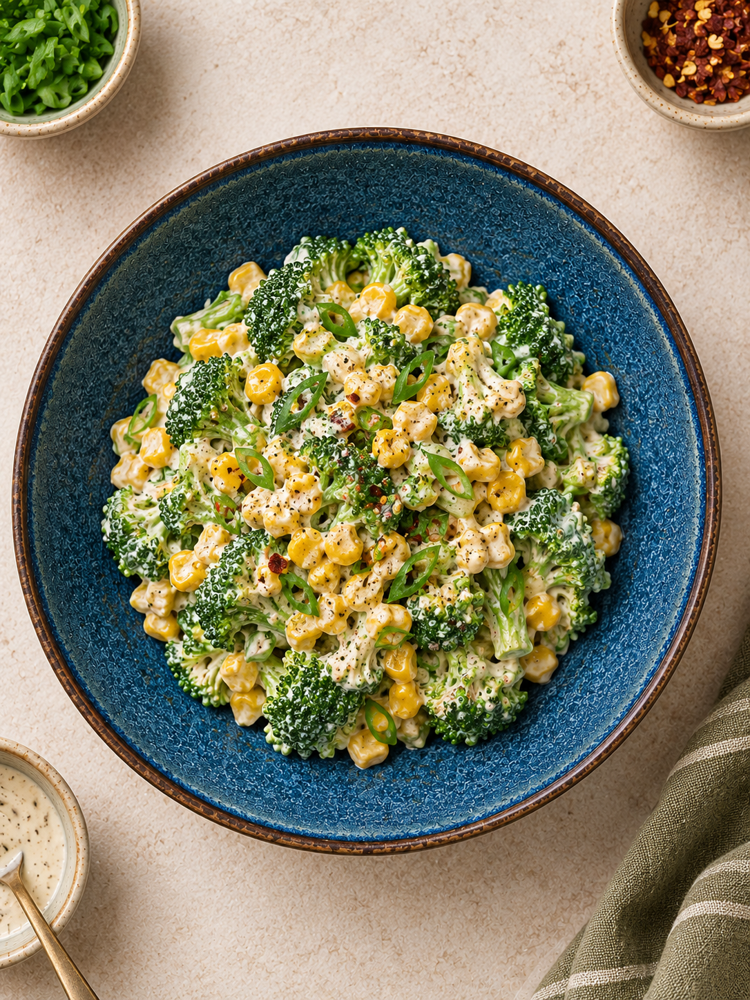 Broccoli & corn salad with mayo garlic dressing