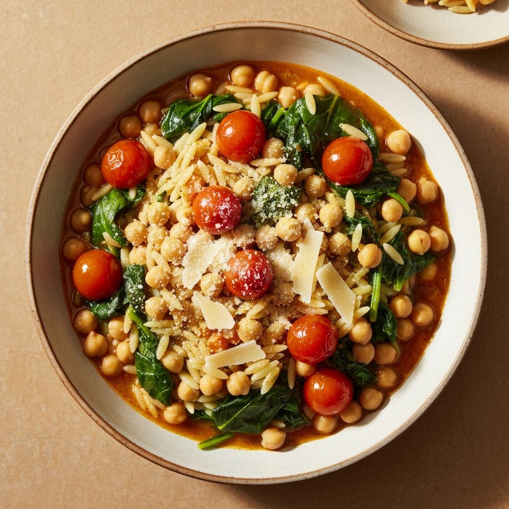 Chickpea Stew With Orzo and Greens