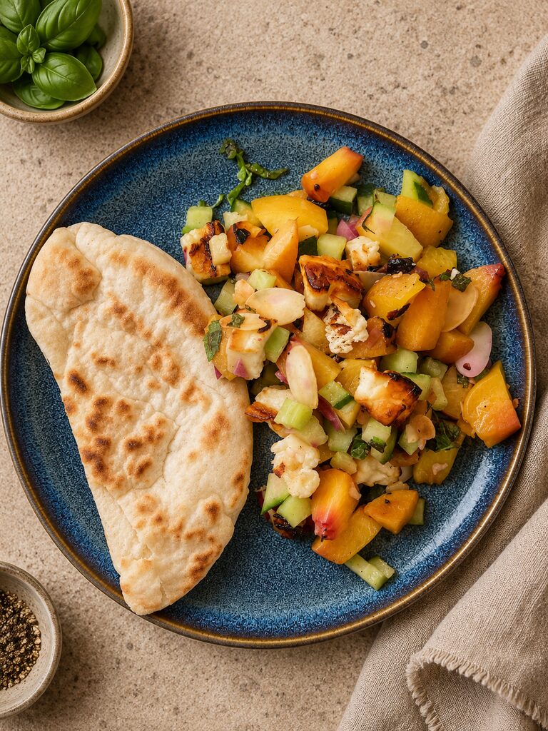 Grilled Halloumi & Peach Salad