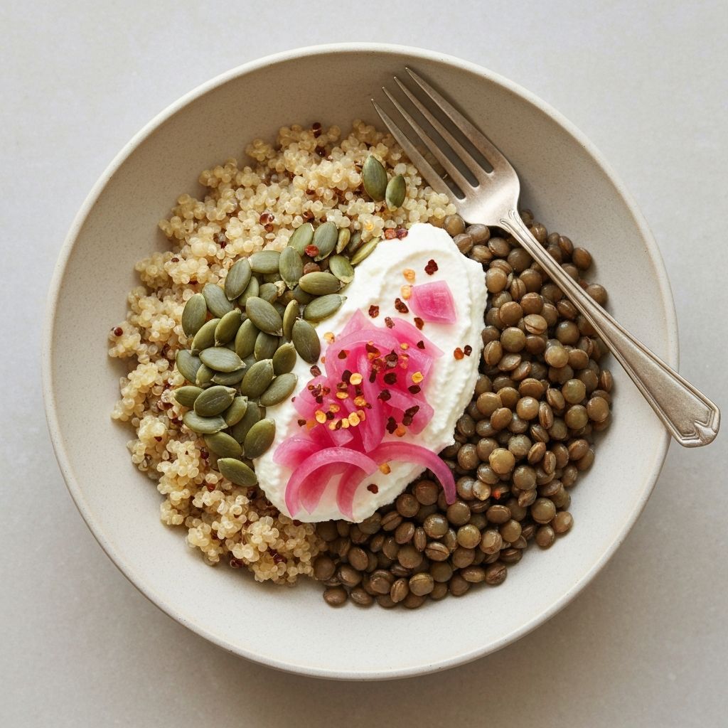 Garlicky Quinoa and Lentils with vegan Ricotta