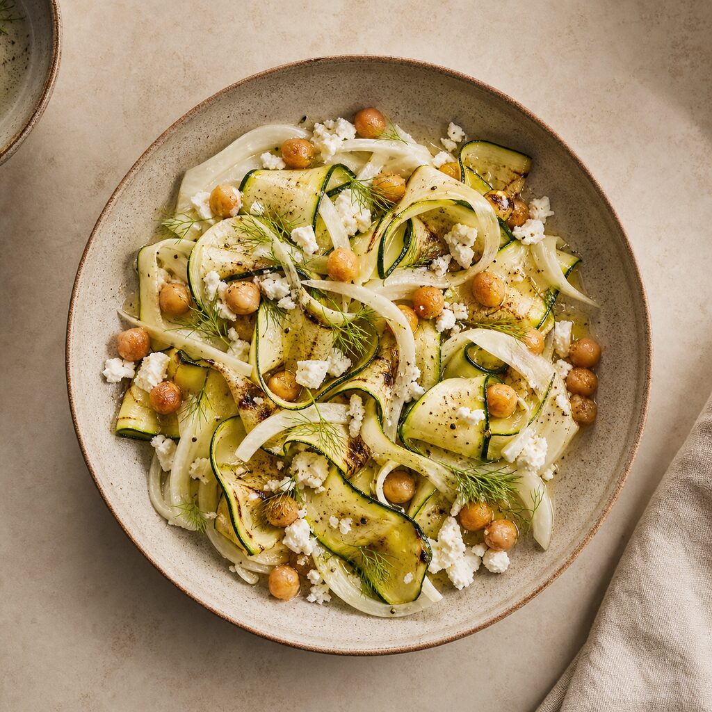 Veggies, chickpeas & feta warm salad