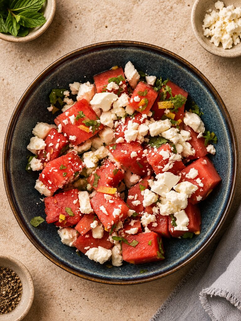 Watermelon, feta and mint salad